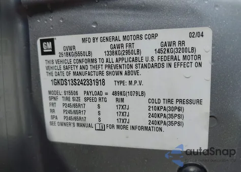 2004 GMC Envoy Sle from USA, damaged, VIN 1GKDS13S242331918